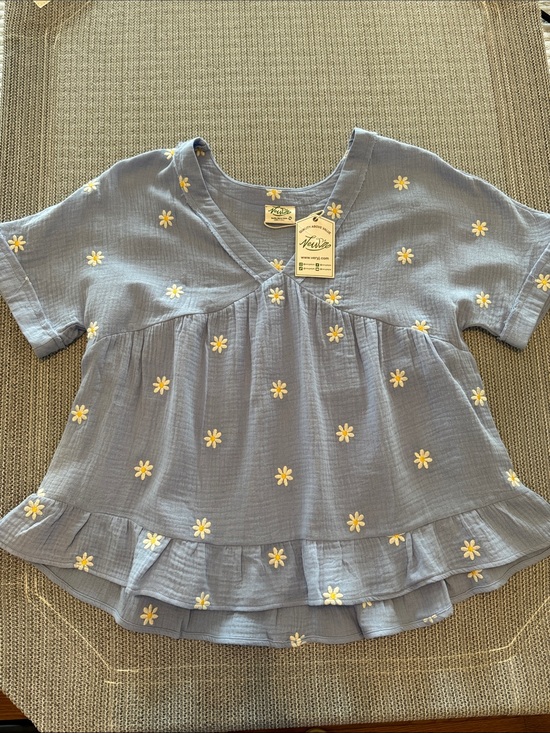 Very J Tops - Very J Light Blue Daisy Embroidered Peplum Top